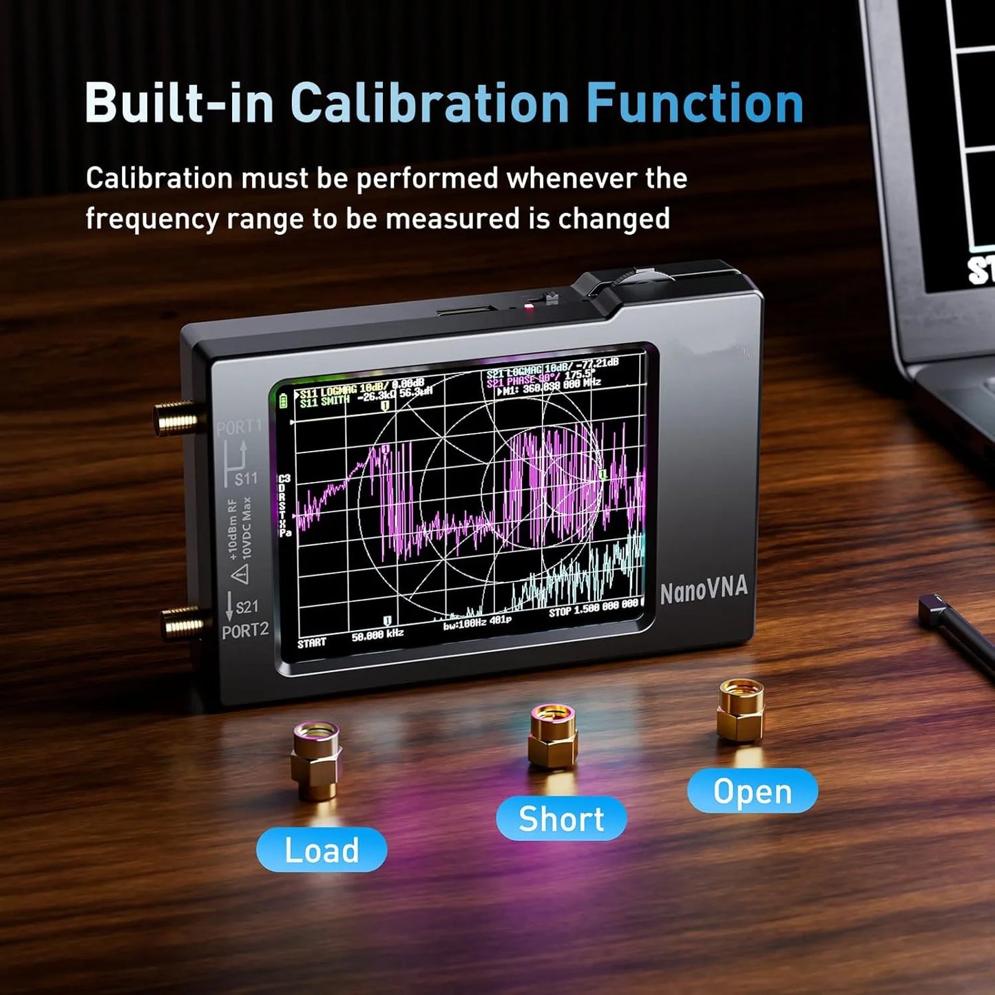 Portable Vector Network Antenna Analyzer 2.8-Inch TFT 10 kHz-1.5 GHz SWR Spectrum Analyzer USB-C TDR