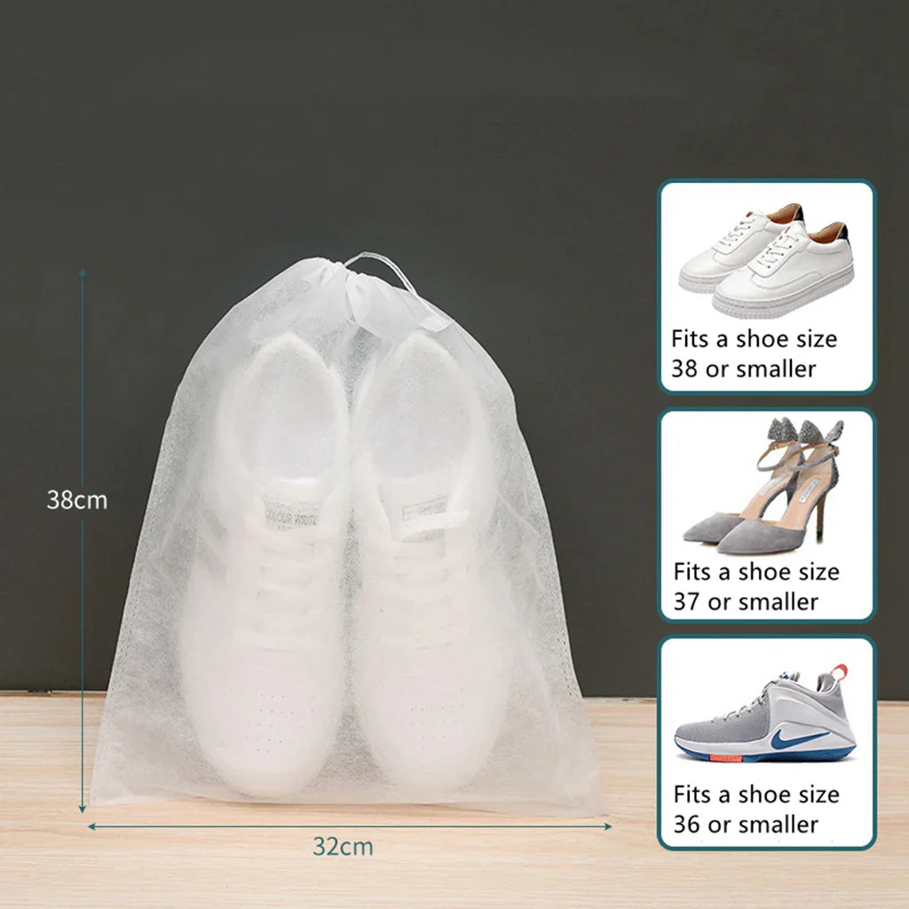 10-Pack Non-Woven Shoe Storage Bags – Drawstring Closet & Travel Shoe Organizer (S/M/L)