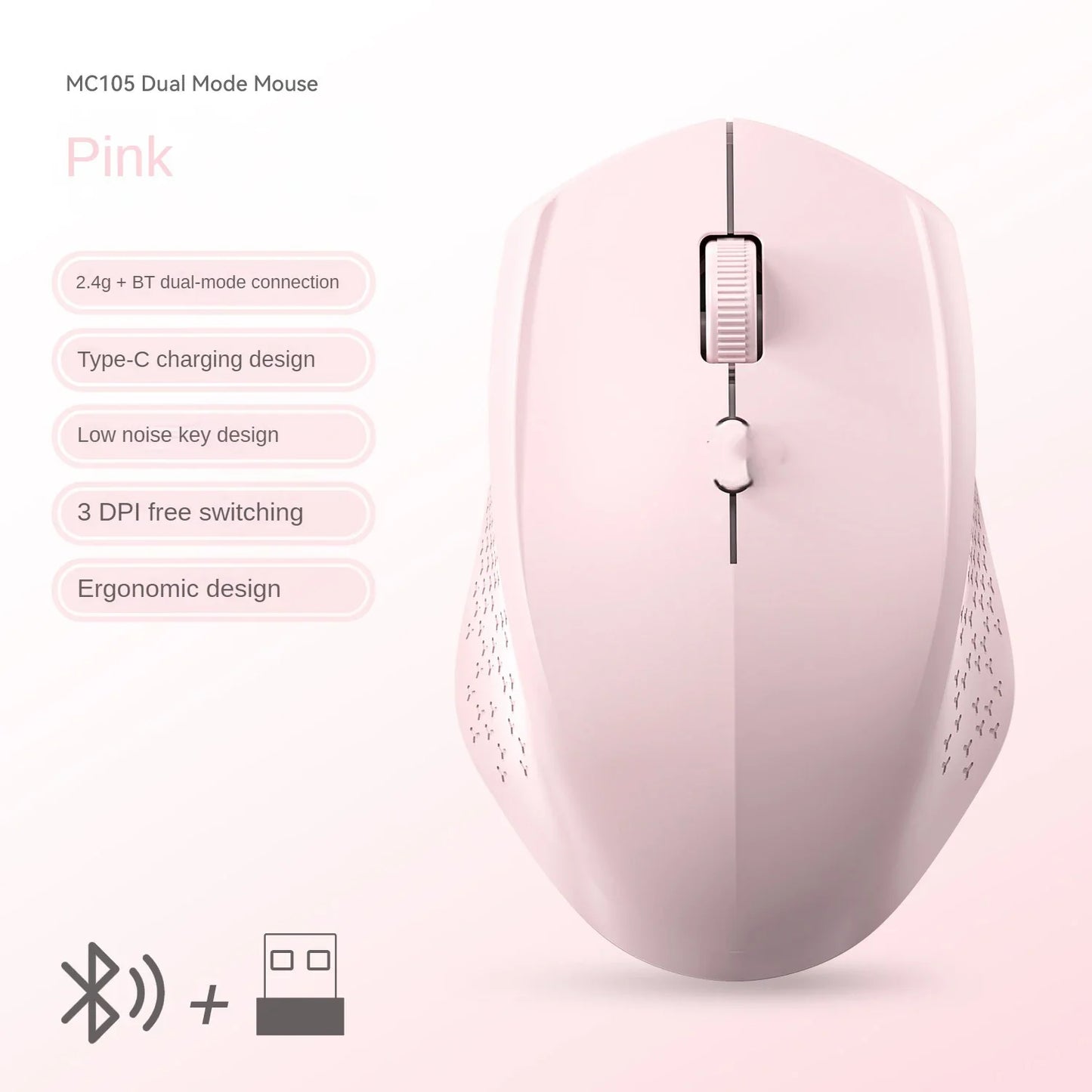 Bluetooth 5.2 + 2.4G Dual-Mode Wireless Mouse Rechargeable Silent 1600 DPI for Laptop Windows Mac Android