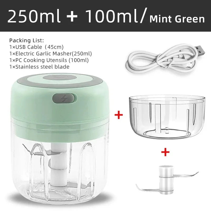 Electric Garlic Chopper & Meat Mincer 100ml/250ml Garlic Press Crusher for Vegetables and Onions