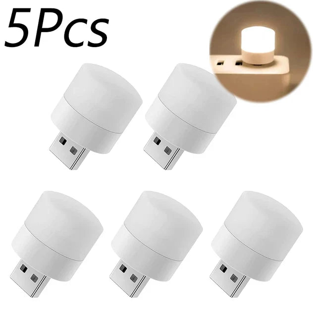 Mini USB Plug-In Night Light LED Warm/White Eye-Friendly Reading Light (1/3/5/10 Pack)