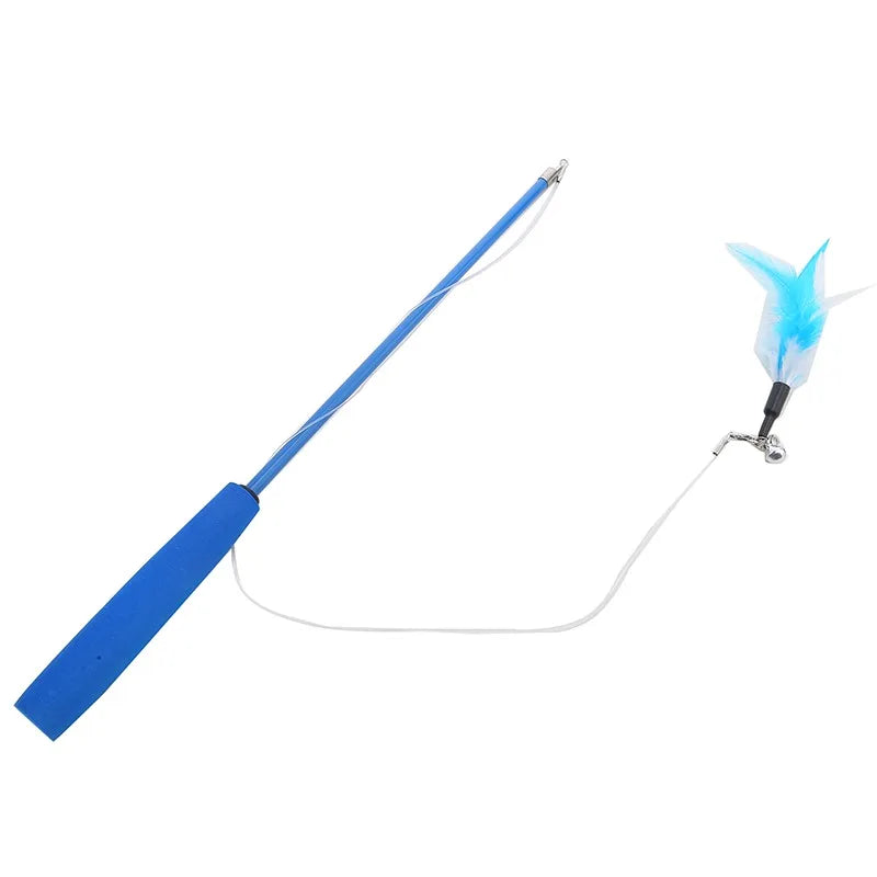 Telescopic Cat Teaser Wand 3-Section 15–38 in (38–97 cm) with 5 Feather Refills – Interactive Kitten Toy