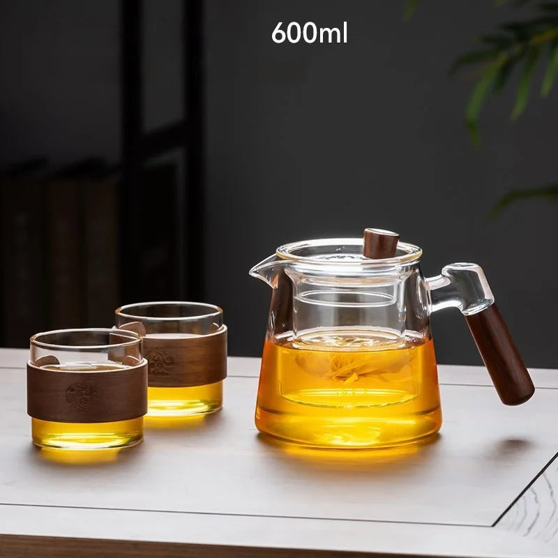 600ml (20.3oz) Borosilicate Glass Teapot with 120ml (4.1oz) Teacups - Clear Loose Leaf & Flower Tea Set