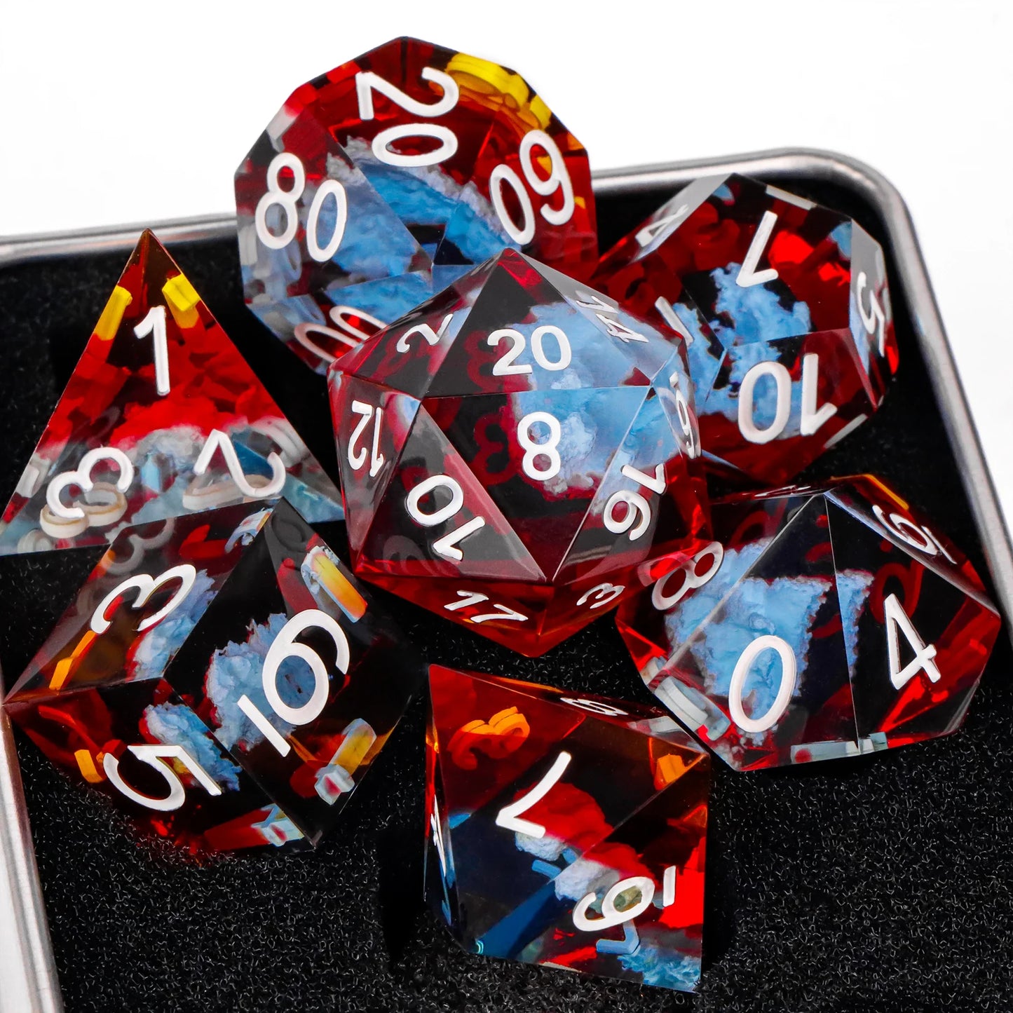 7-Piece Resin Sharp-Edge Polyhedral Dice Set for D&D & RPGs - D20 D12 D10 D8 D6 D4