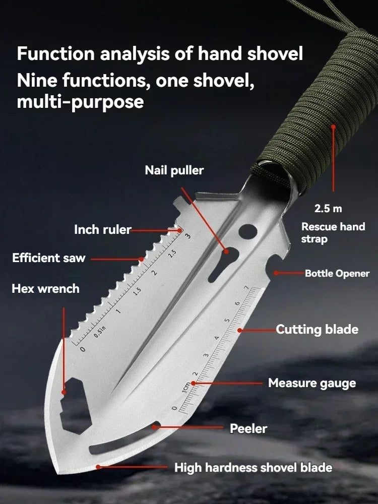 6-in-1 Folding Survival Shovel — Portable Camping, Hiking & Garden Tool with Saw, Knife, Ruler and Hex Wrench