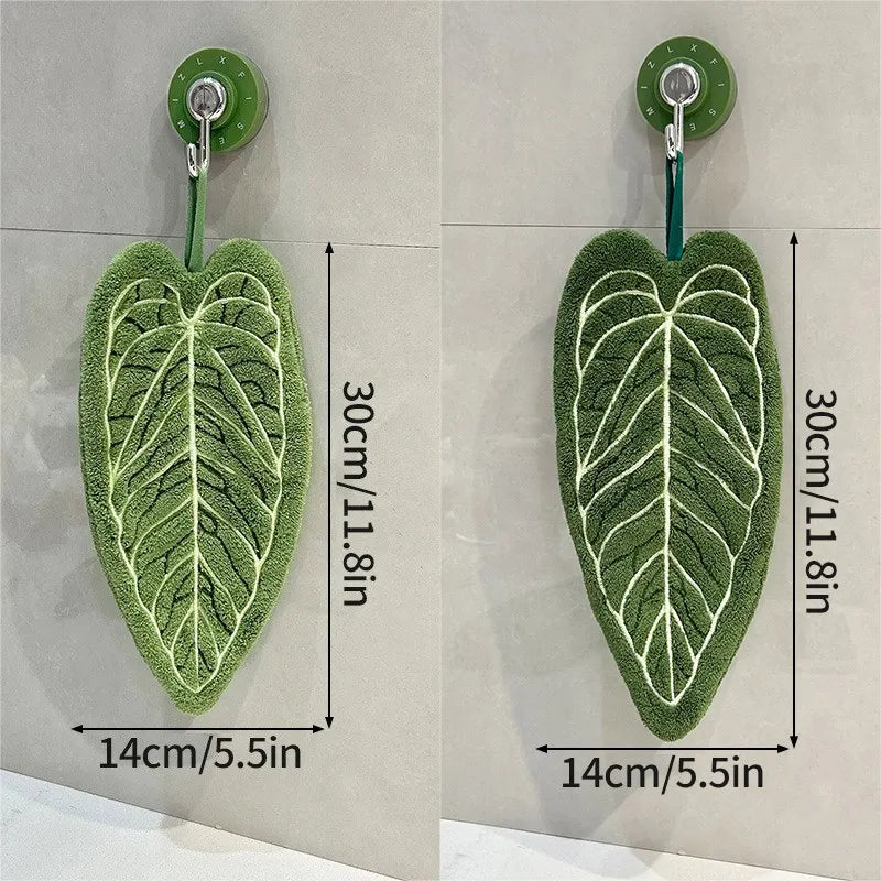 Leaf-Shaped Coral Fleece Hand Towel – Absorbent Hanging Kitchen & Bathroom Towel