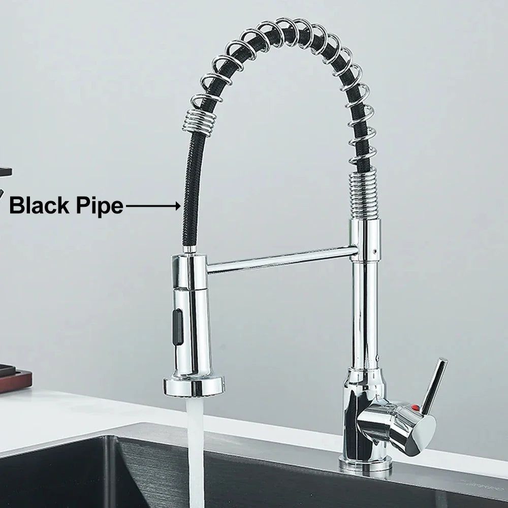 Pull-Down Single-Handle Kitchen Faucet Deck-Mounted Hot and Cold Tap — Matte Black, Brushed Nickel, Chrome