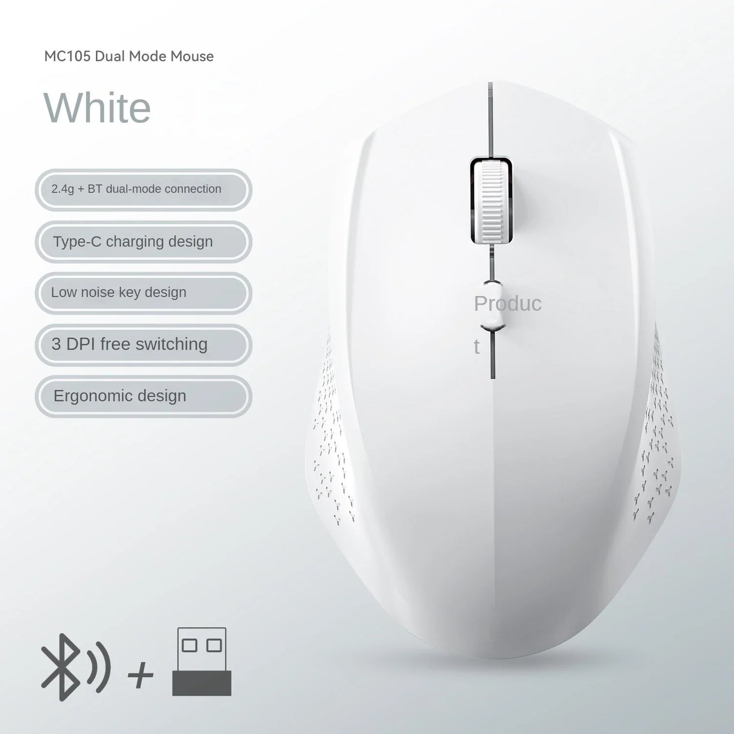 Bluetooth 5.2 + 2.4G Dual-Mode Wireless Mouse Rechargeable Silent 1600 DPI for Laptop Windows Mac Android