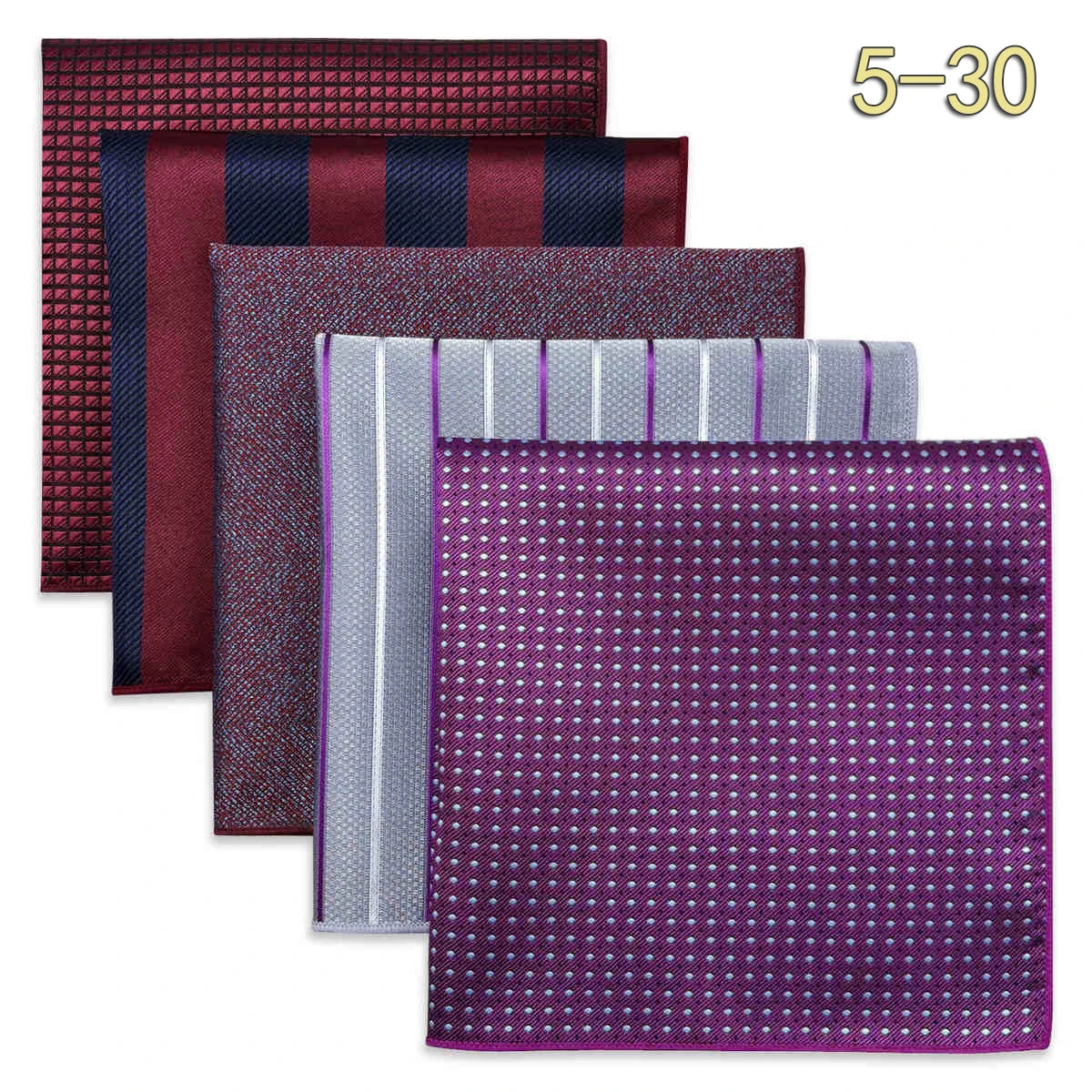 5-Pack Men's Microfiber Pocket Squares 12.6 in (32 cm) - Jacquard Woven Wedding & Formal Handkerchiefs, Assorted Patterns