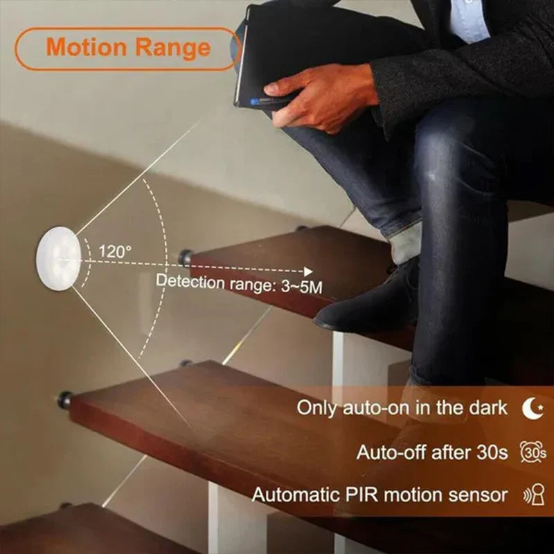 PIR Motion Sensor USB Rechargeable Heart LED Night Light — Wireless Closet Cabinet Wardrobe Staircase Lamp