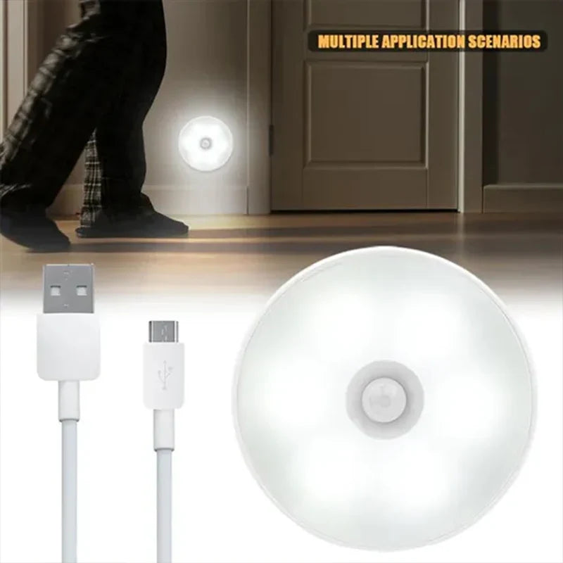 PIR Motion Sensor USB Rechargeable Heart LED Night Light — Wireless Closet Cabinet Wardrobe Staircase Lamp