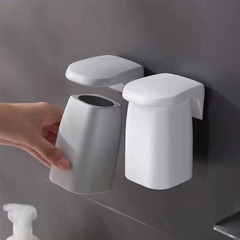 1-4 Pack Japanese Minimalist Magnetic Wall Mounted Toothbrush and Mouthwash Cup Holder