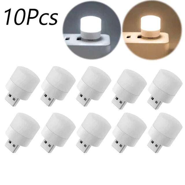 Mini USB Plug-In Night Light LED Warm/White Eye-Friendly Reading Light (1/3/5/10 Pack)
