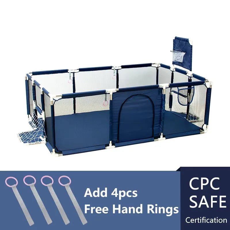 Baby Playpen Indoor Playard with Pull Rings – Ball Pit Compatible Activity Fence & Child Safety Barrier