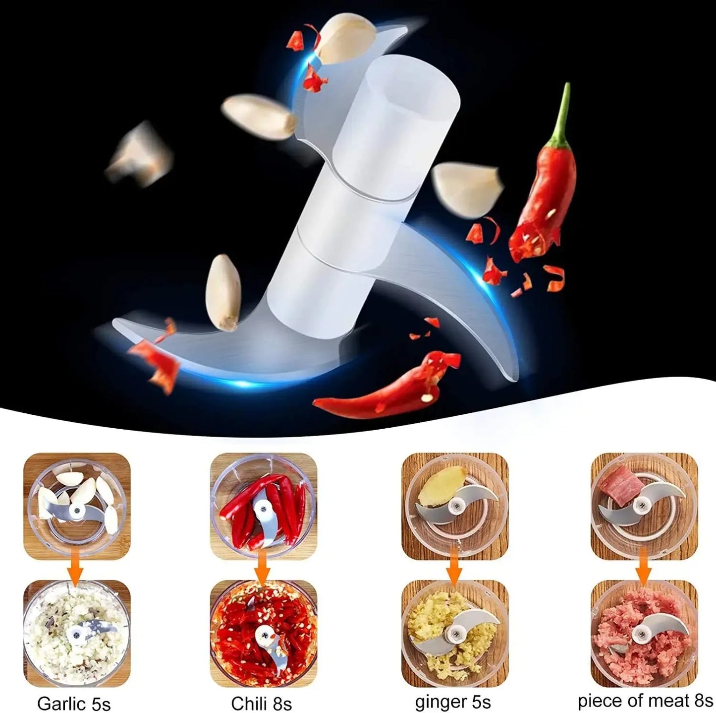 Electric Garlic Chopper & Meat Mincer 100ml/250ml Garlic Press Crusher for Vegetables and Onions