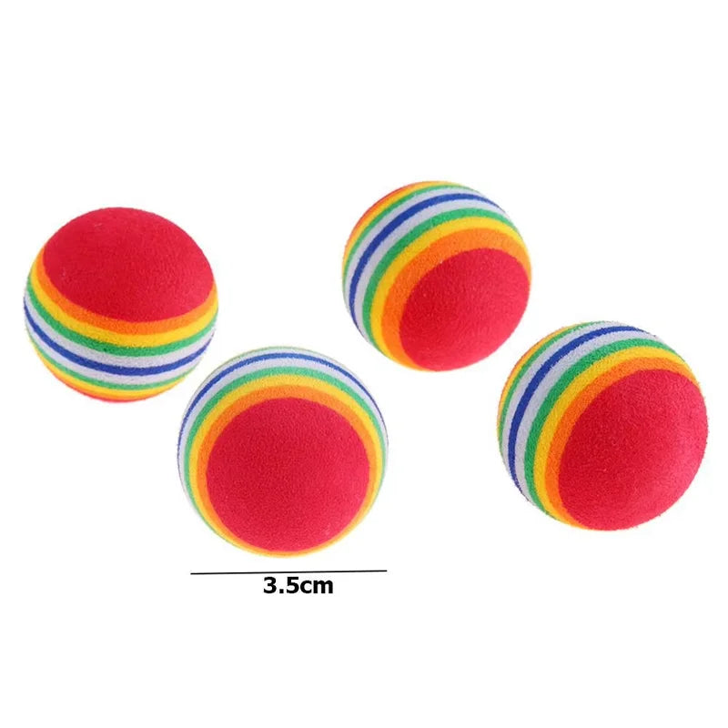 10-Pack Rainbow Interactive Pet Balls for Cats & Dogs - Rubber Rattle Chew & Training Toys