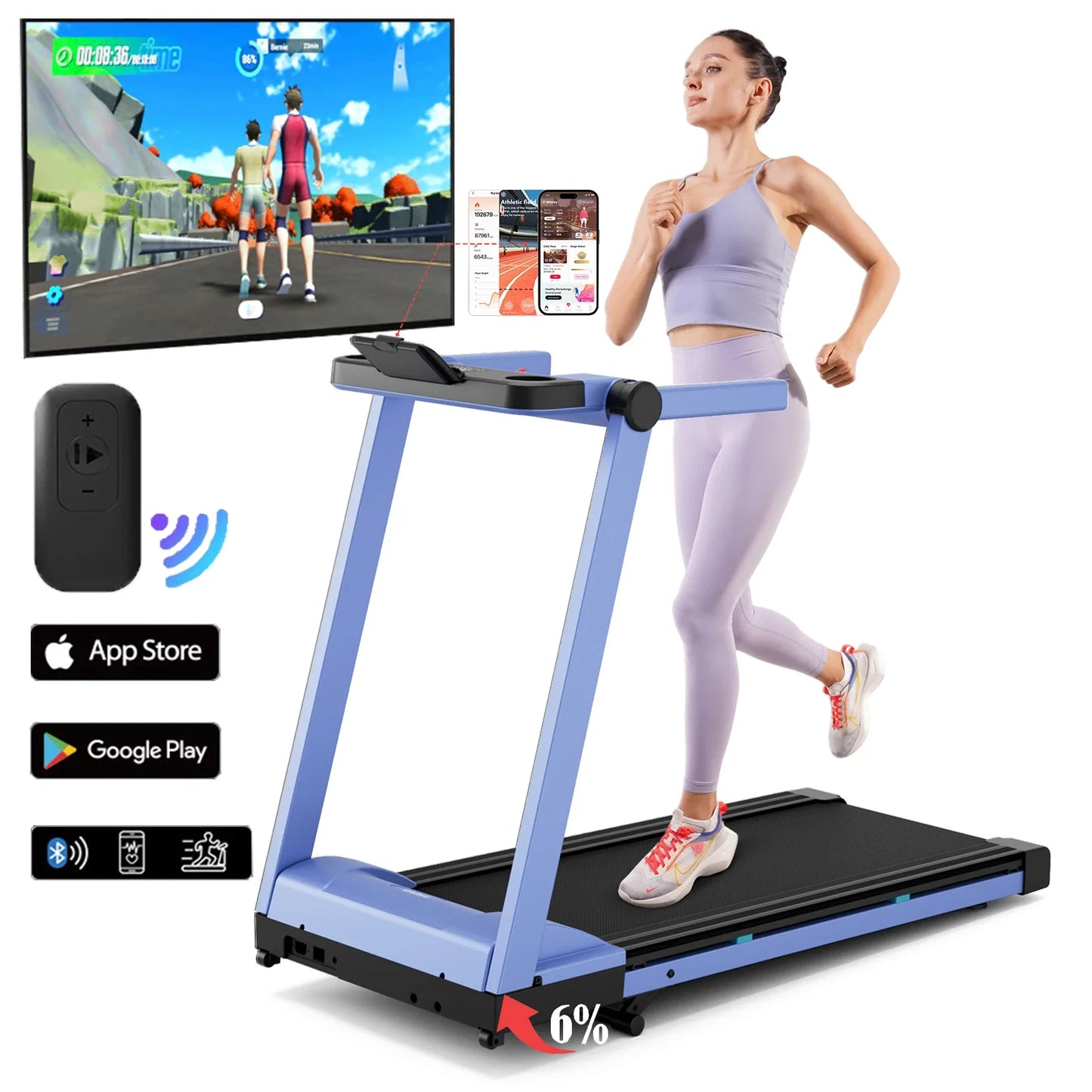 3.5HP Foldable Incline Home Treadmill Walking Pad with Handlebar 350 lb (158 kg) Capacity Touchscreen Smart App Monitoring