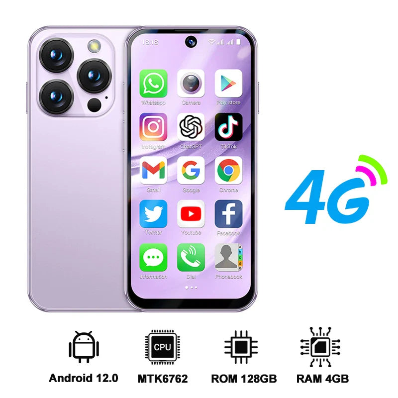 Mini Android Smartphone 3.88 in (9.86 cm) HD Display, 4G LTE Unlocked, 4GB/128GB or 2GB/16GB, 2000mAh Battery