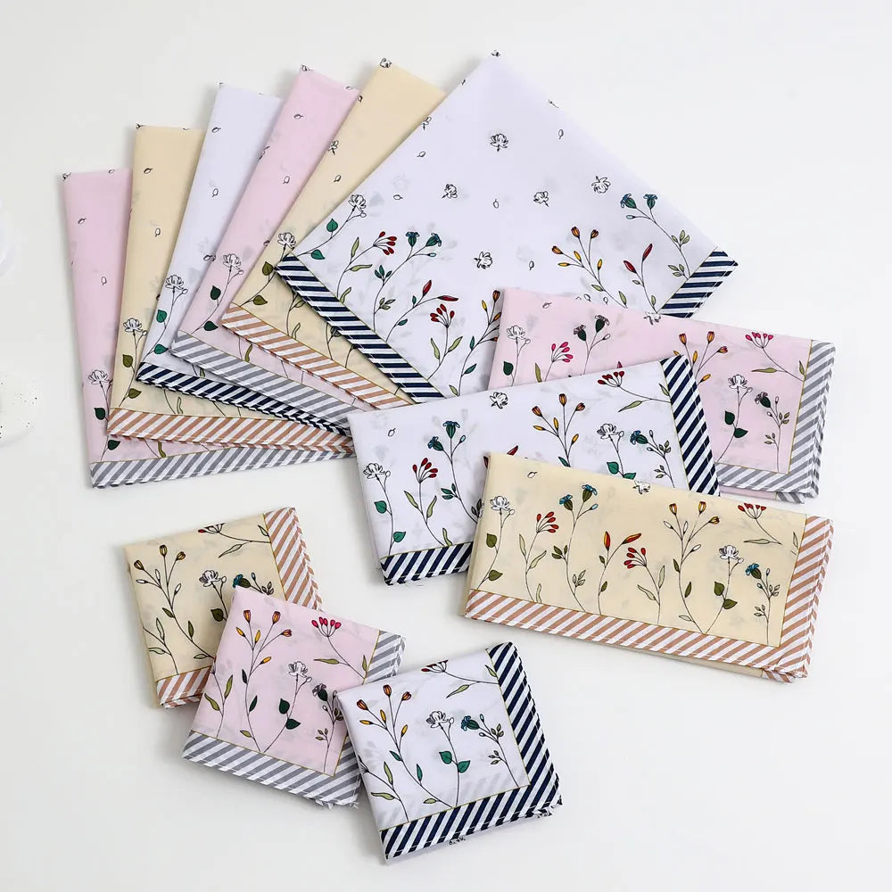 3-Pack Floral Cotton Handkerchiefs for Women, 17 x 17 in (43 x 43 cm) Sweat-Wiping Handkerchiefs – Wedding & Holiday Gift Set
