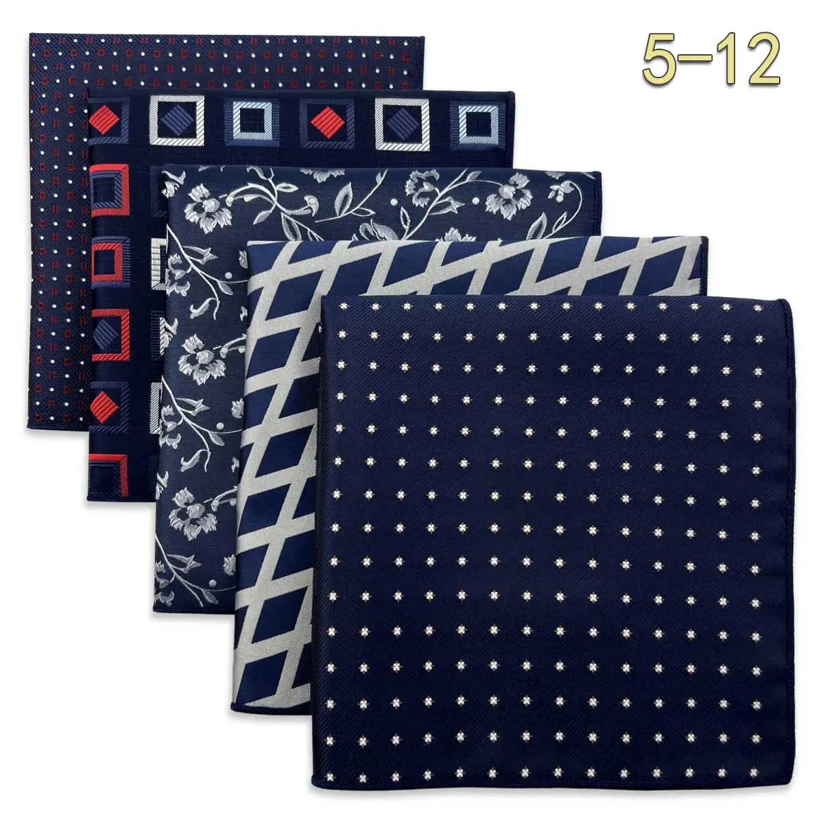 5-Pack Men's Microfiber Pocket Squares 12.6 in (32 cm) - Jacquard Woven Wedding & Formal Handkerchiefs, Assorted Patterns
