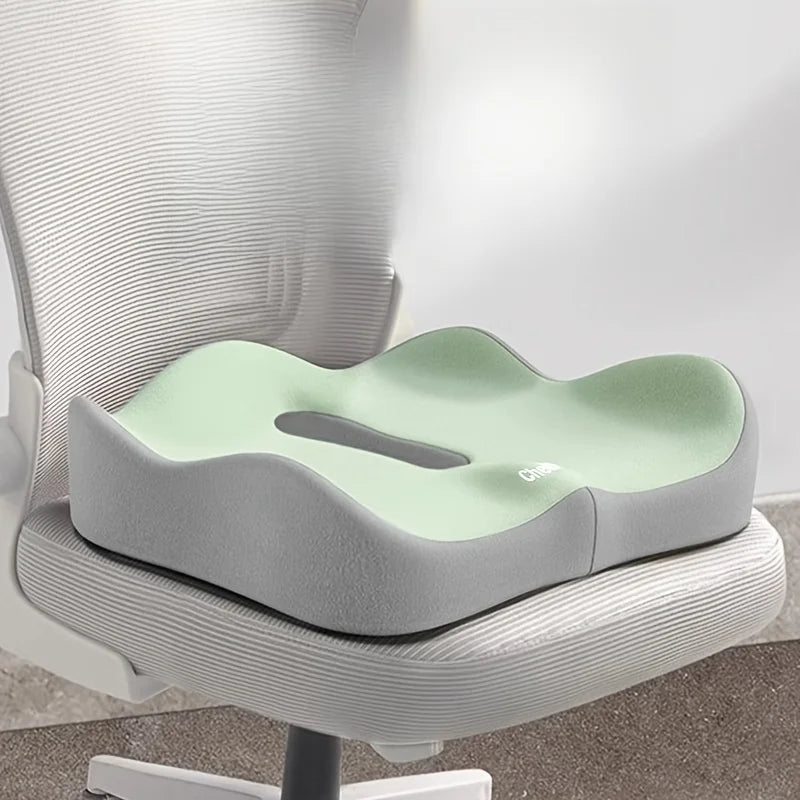1-Pack 3D Ergonomic Memory Foam Seat Cushion for Office & Car, Washable Polyester Cover — Light Green/Grey