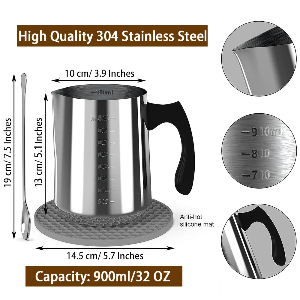 DIY Candle Making Kit with 500W Electric Hot Plate, 900ml/600ml Stainless Steel Melting Pot, Thermometer & Candle Tins