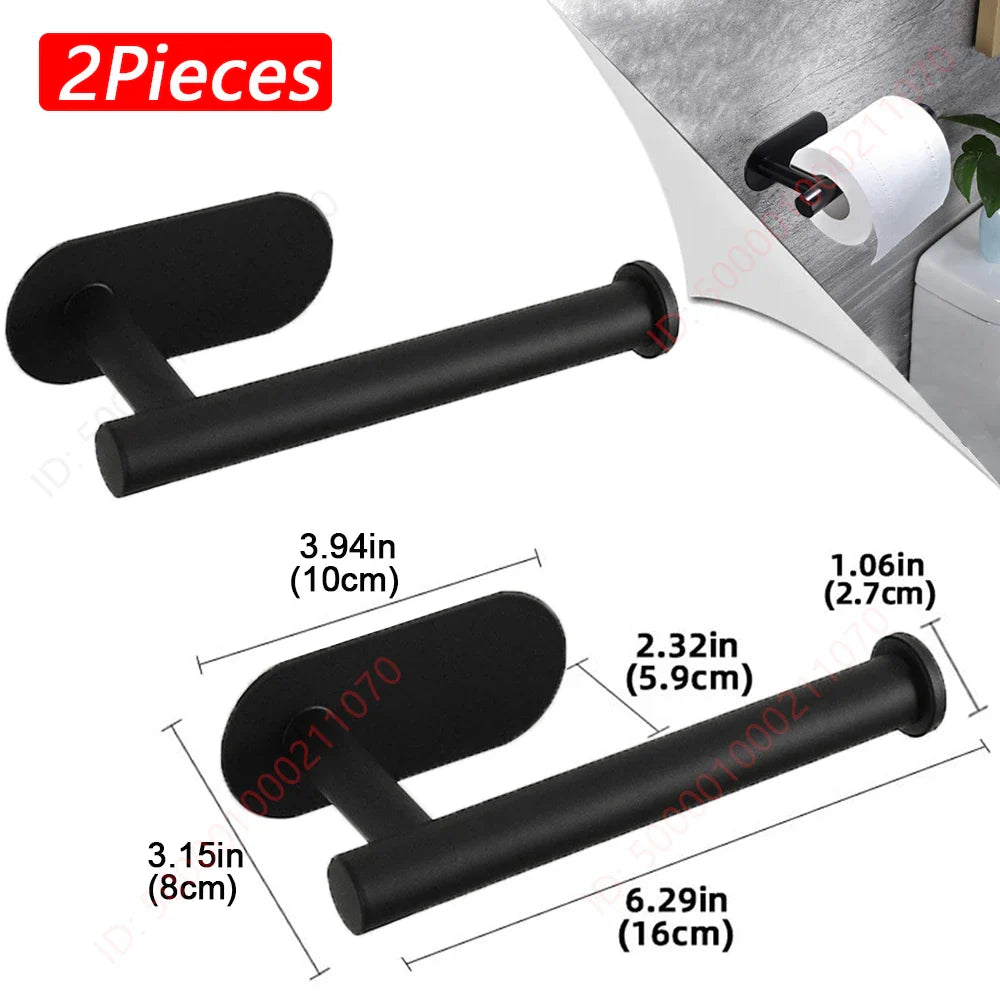 2-Pack No-Drill 304 Stainless Steel Toilet Paper Holder Adhesive Wall-Mount Paper Towel Rack for Bathroom & Kitchen