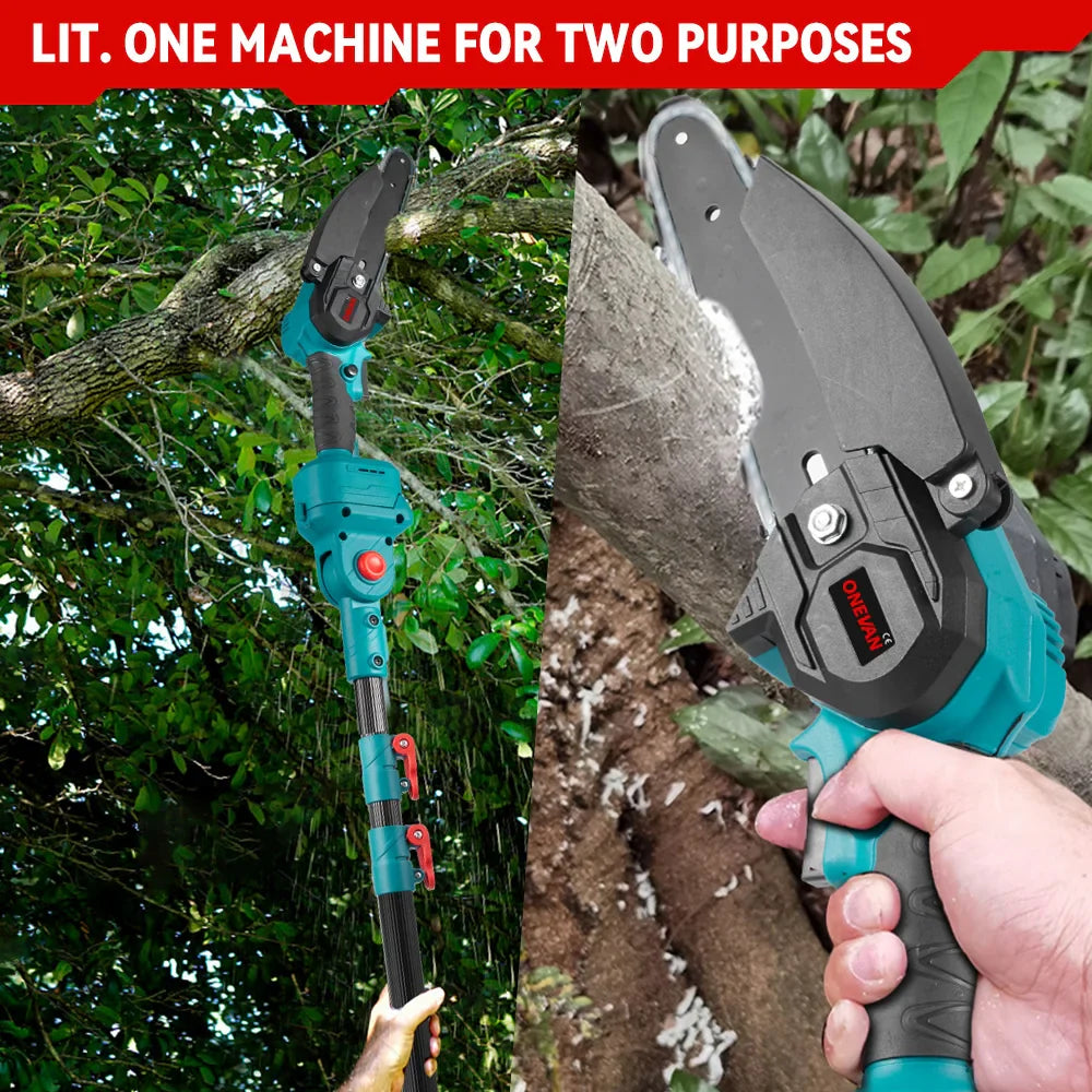 2-in-1 Brushless Pole Chainsaw & Pruning Shears — 6 in (150 mm) Guide Bar, 3500W Cordless Telescoping Pole Saw, 18–21V