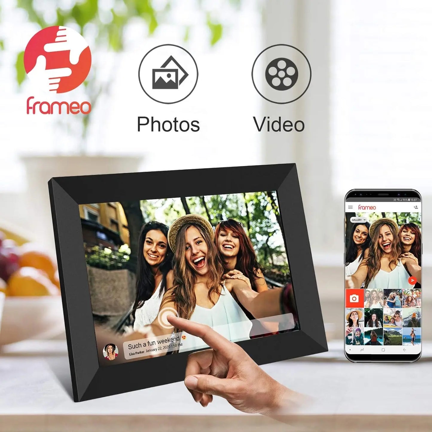 10.1 Inch (25.7 cm) 64GB WiFi Digital Photo Frame 1280x800 IPS HD Touchscreen Wall Mountable