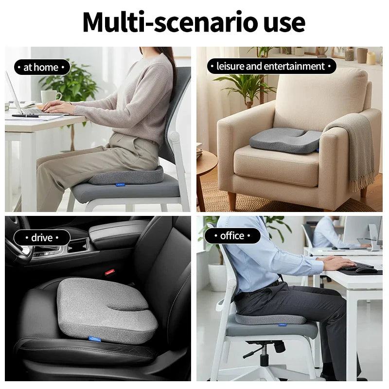 Orthopedic Memory Foam Coccyx Seat Cushion - Tailbone & Sciatica Relief Non-Slip for Office and Car