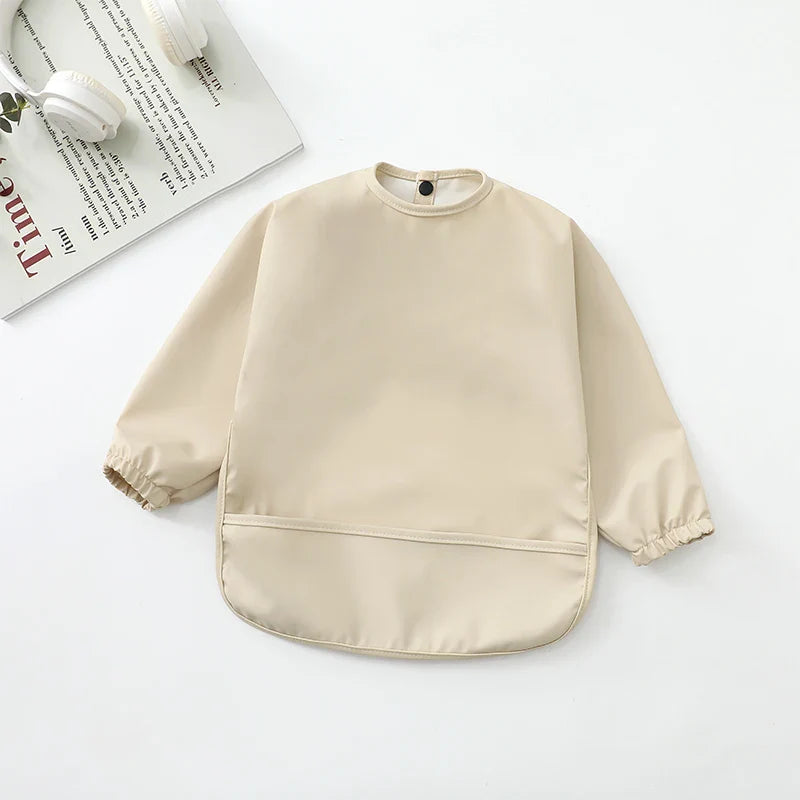Waterproof Long Sleeve Baby Feeding Bib with Pocket — Toddler Art Smock & Burp Cloth, Unisex (1-3 Years)