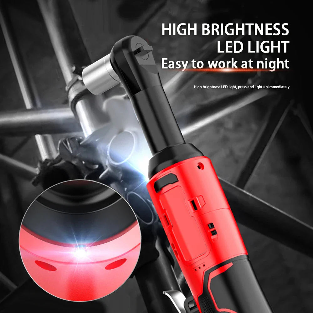 18V Cordless 90° Right Angle Electric Ratchet Wrench — Lithium-Ion Torque Tool Set for Auto & DIY (Extended Reach)