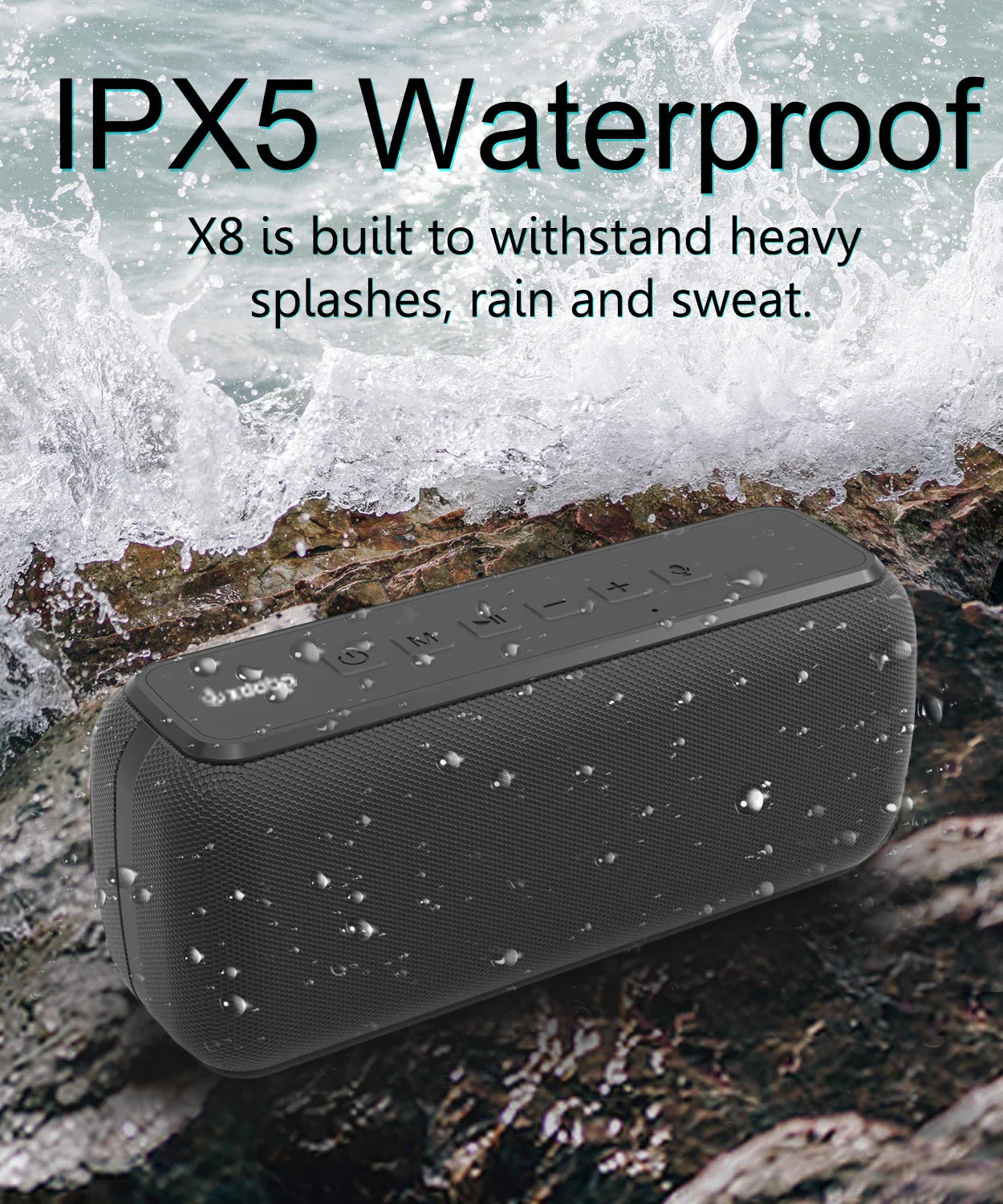 60W Portable Bluetooth Speaker - TWS Wireless, IPX5 Waterproof, 6600mAh Battery, Extra Bass, AUX/USB/TF Card Support for Outdoor & Camping