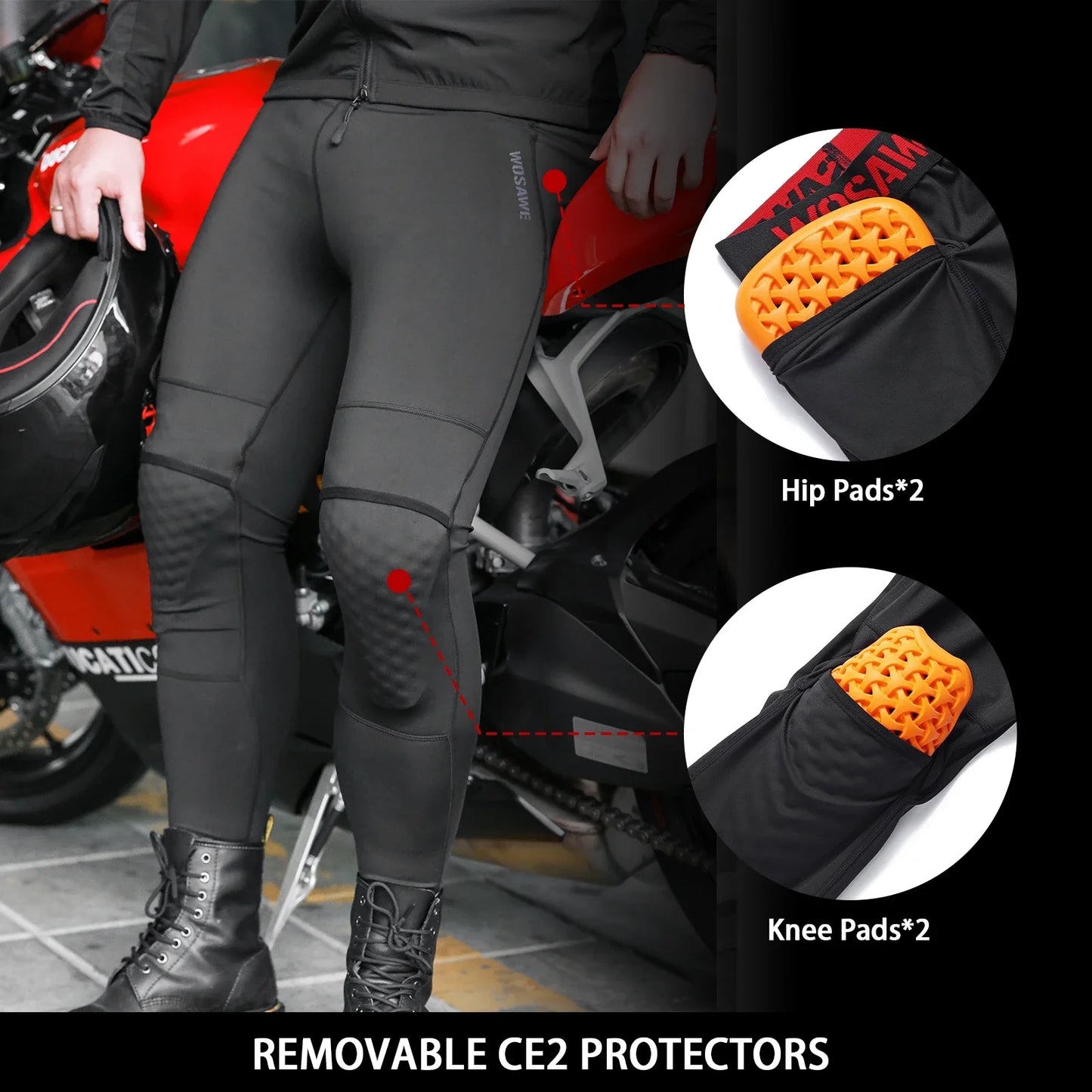 Men's CE-Certified Motorcycle Pants with Detachable Knee & Hip Pads – Breathable Motocross Off-Road Cycling Pants, Black