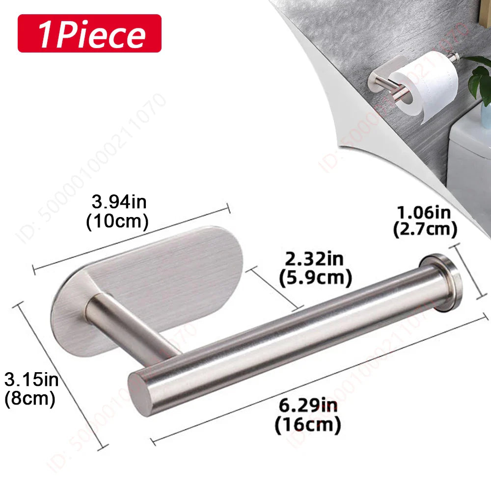 2-Pack No-Drill 304 Stainless Steel Toilet Paper Holder Adhesive Wall-Mount Paper Towel Rack for Bathroom & Kitchen