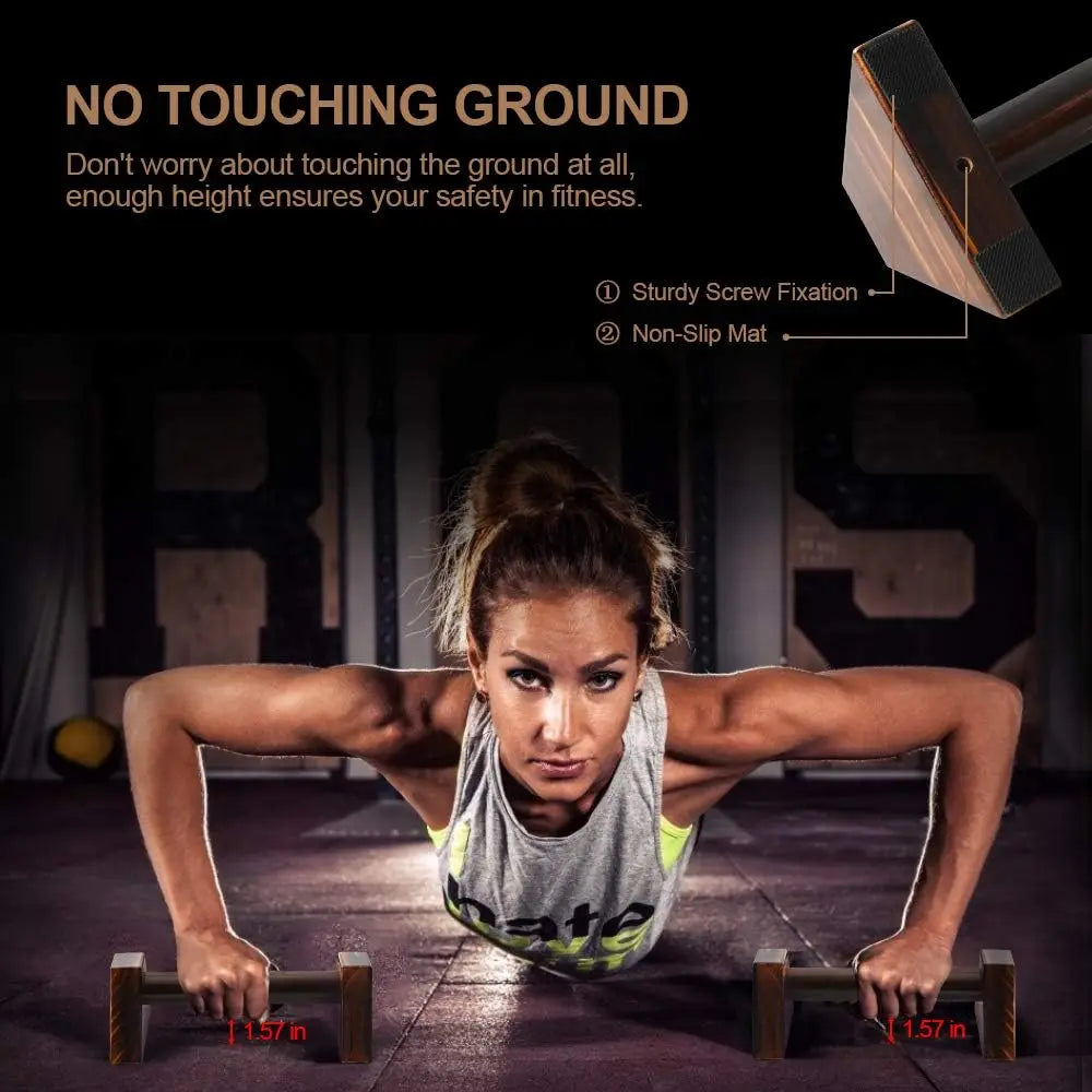 Wooden Push Up Stands Pair with Anti-Slip Base — 25 cm / 50 cm (9.8 in / 19.7 in) Home Strength Training