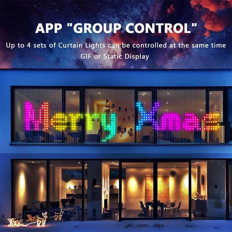 RGB LED Curtain Fairy Lights – USB App & Remote Control, Music Sync, DIY Patterns, Programmable Text (1×1m / 2×2m / 3×3m | 3.3×3.3ft / 6.6×6.6ft / 9.8×9.8ft)
