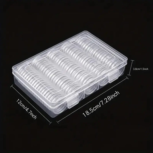 100-Pack Clear Round Coin Capsules with Storage Case, Coin Protection for Collectors and Gifts