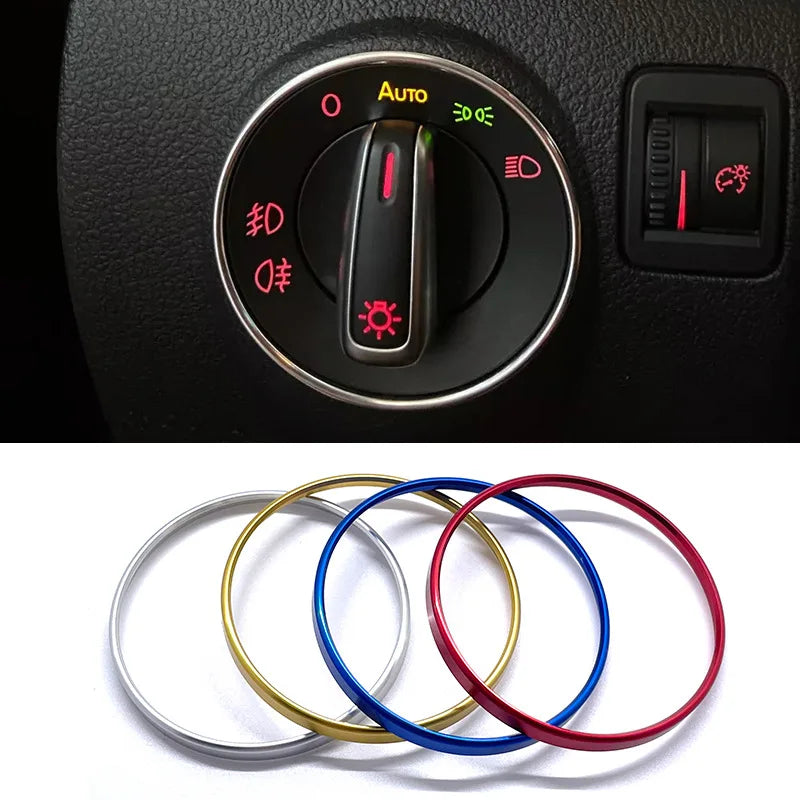 Metal Headlight Switch Trim Ring - Car Interior Switch Cover for Golf Passat Polo