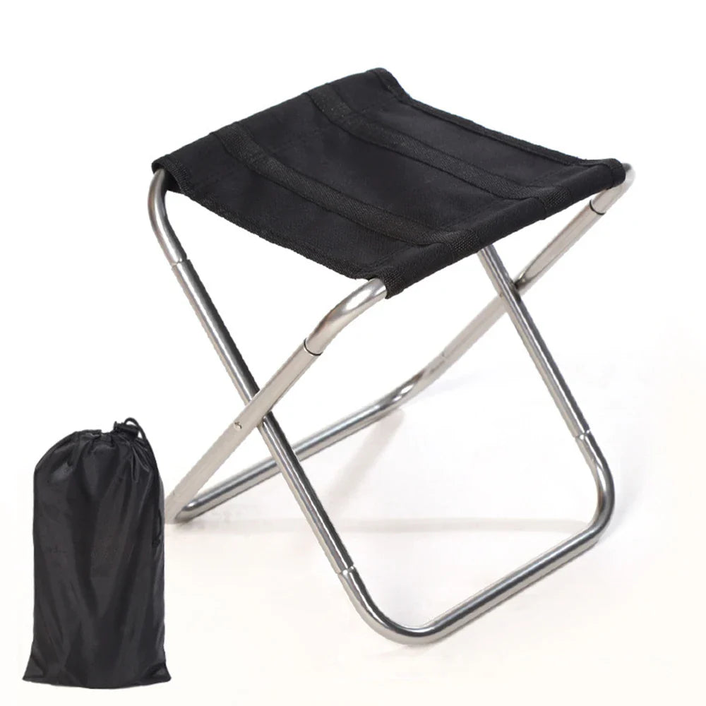 Portable Aluminum Folding Camping Stool - Ultralight Mini Fishing Chair with Storage