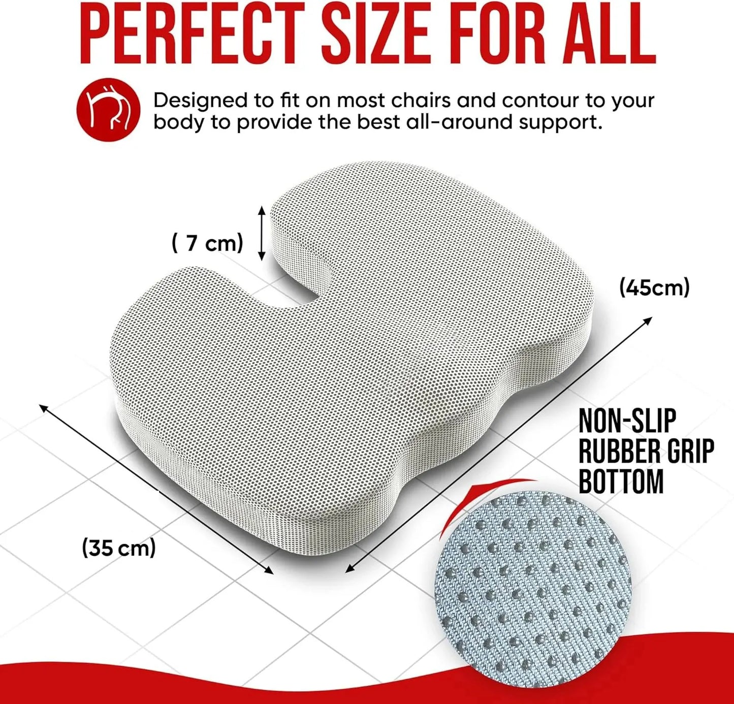 Ergonomic Memory Foam Seat Cushion for Office Chair – Hemorrhoid & Coccyx Support, Removable Washable Cover