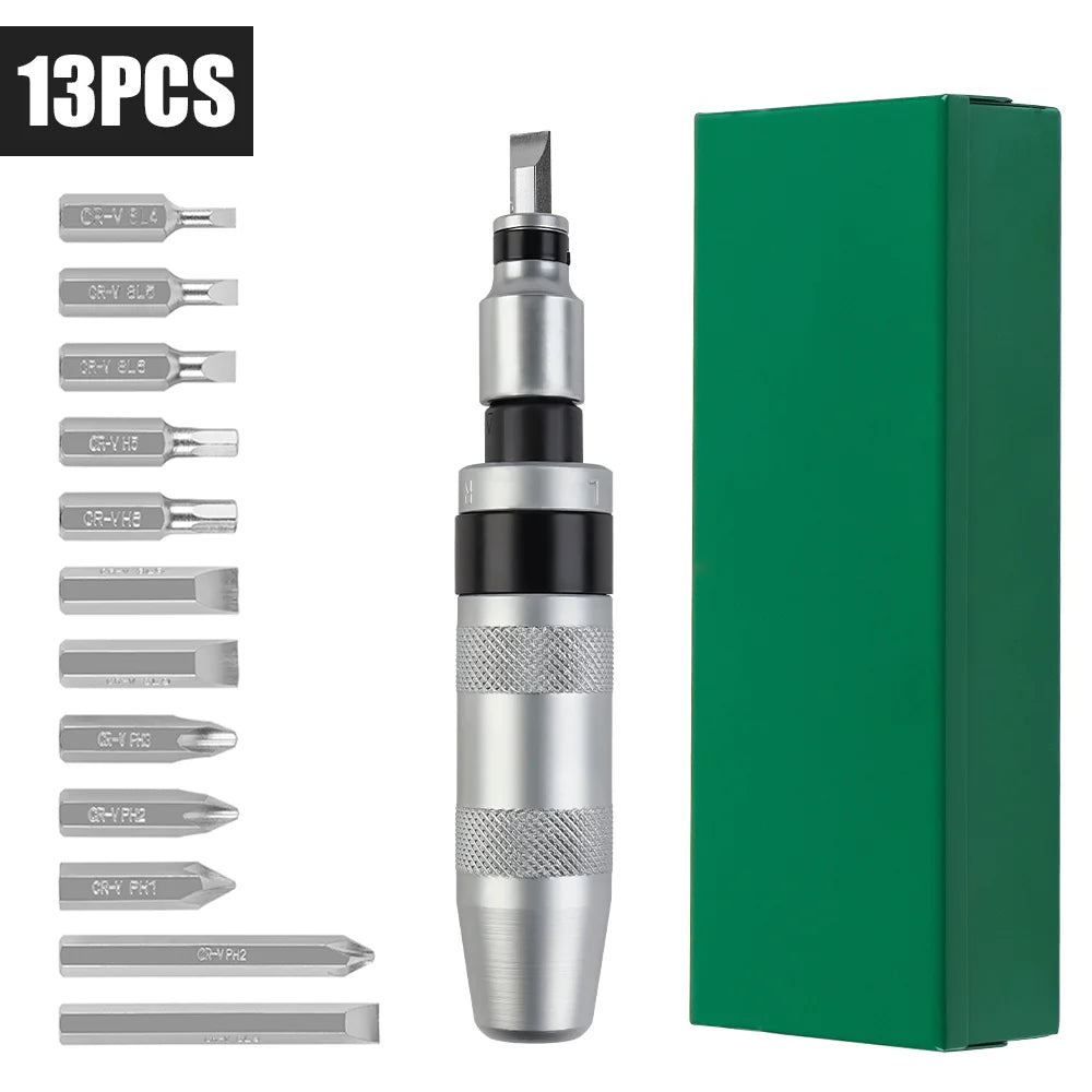 7/13-Piece CR-V Manual Impact Screwdriver Set — Portable Reversible Hand Driver with Bits for Home DIY