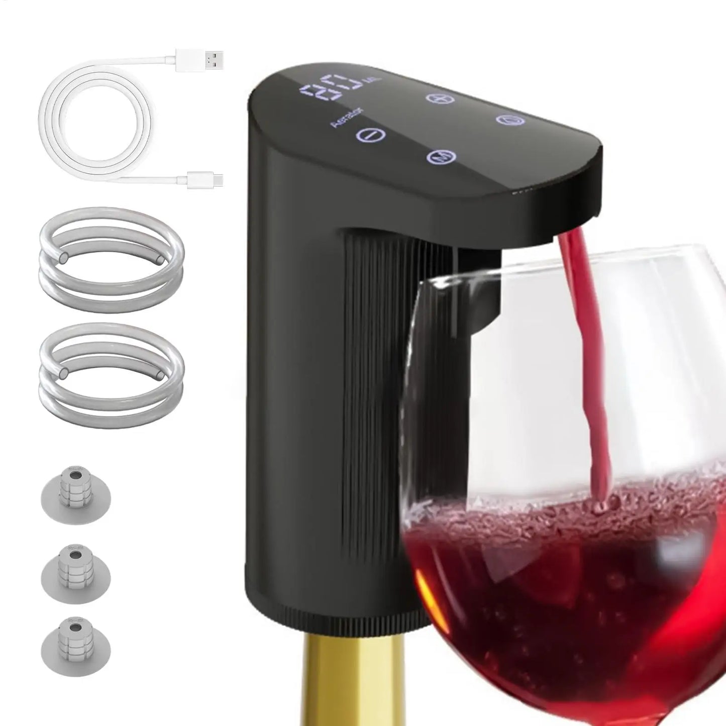 USB Rechargeable Electric Wine Aerator and Dispenser - Adjustable Pour, Stable Flow