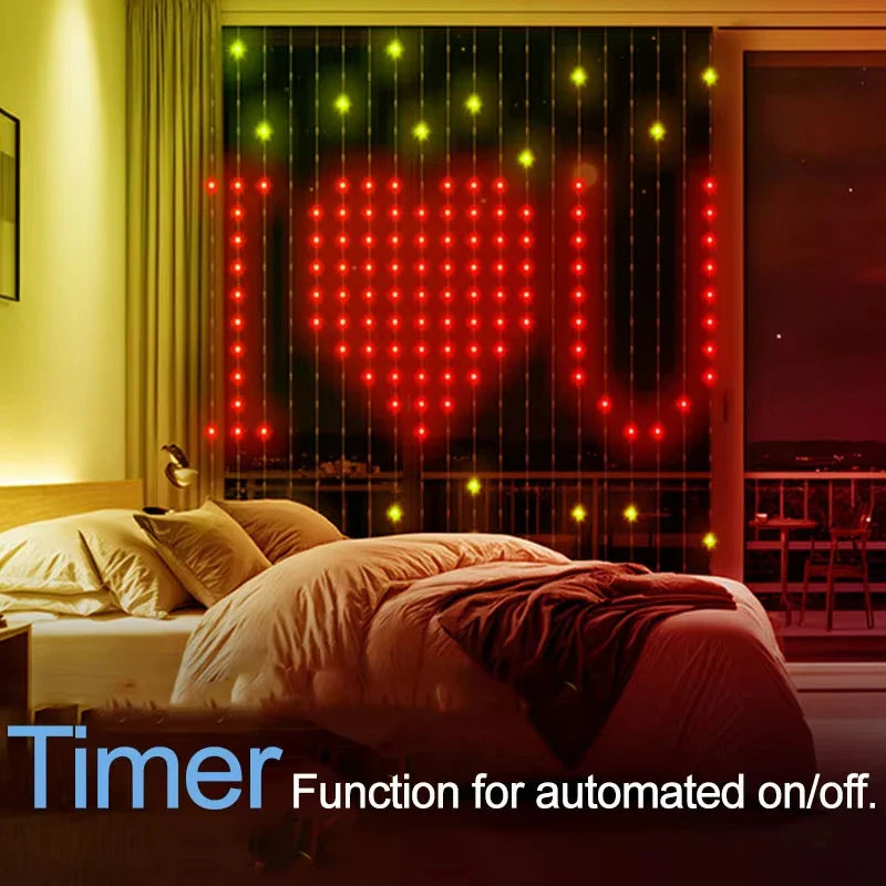 RGB LED Curtain Fairy Lights – USB App & Remote Control, Music Sync, DIY Patterns, Programmable Text (1×1m / 2×2m / 3×3m | 3.3×3.3ft / 6.6×6.6ft / 9.8×9.8ft)