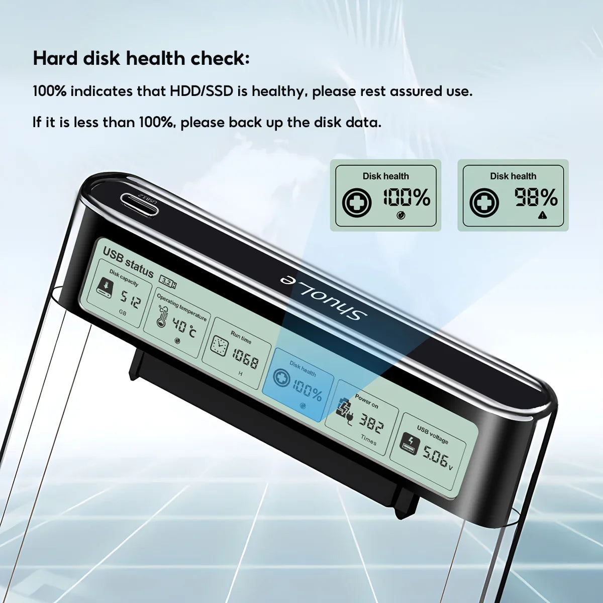 2.5-Inch SATA SSD/HDD USB 3.2 Enclosure — 5Gbps UASP Transparent External Hard Drive Case