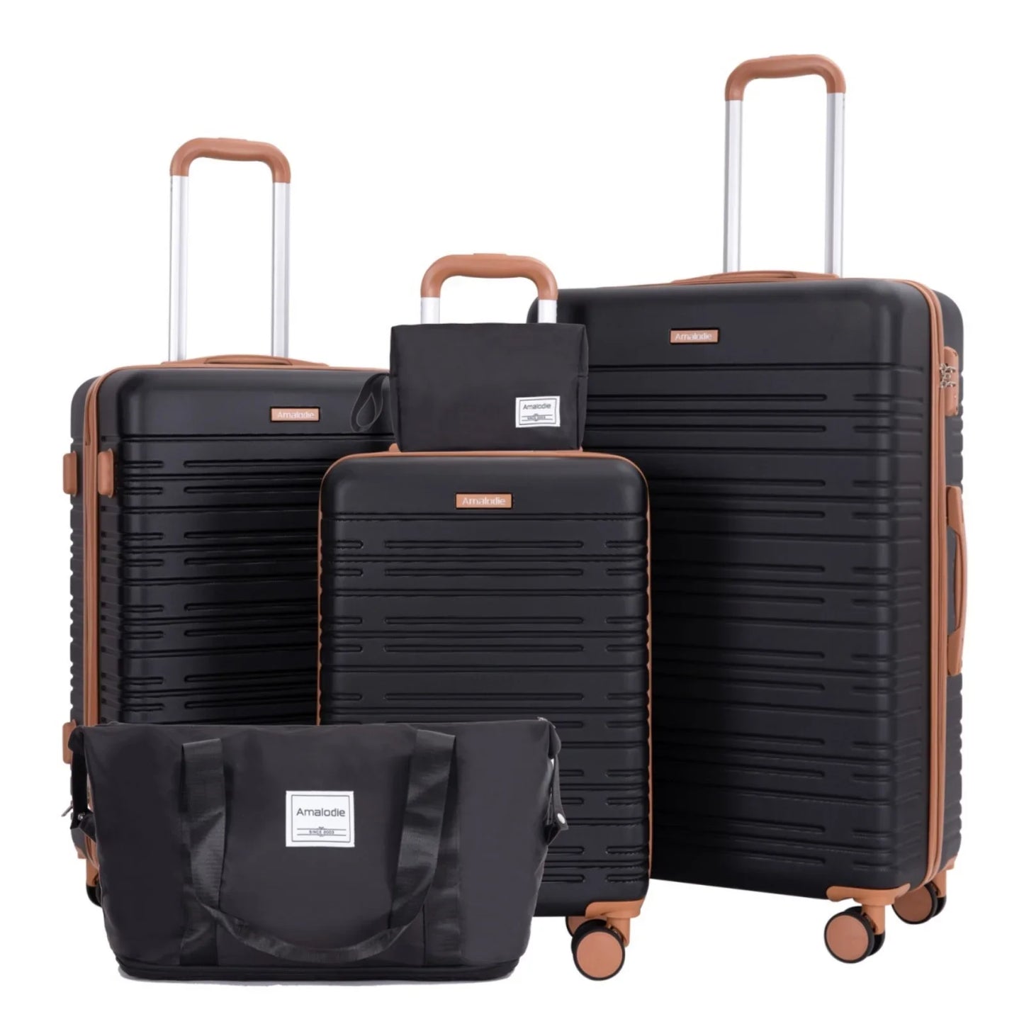 5-Piece Hardshell Luggage Set – 28-inch (70 cm), 24-inch (61 cm), 20-inch (51 cm) Spinner Suitcases with TSA Lock, Double 360° Spinner Wheels, Weekend Duffle & Toiletry Bag