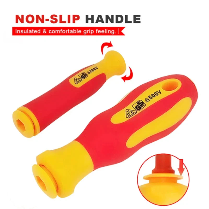 10-Piece VDE Insulated Screwdriver Set (500V) — Interchangeable Blades, Magnetic Tips & Case for Electricians and Home Use