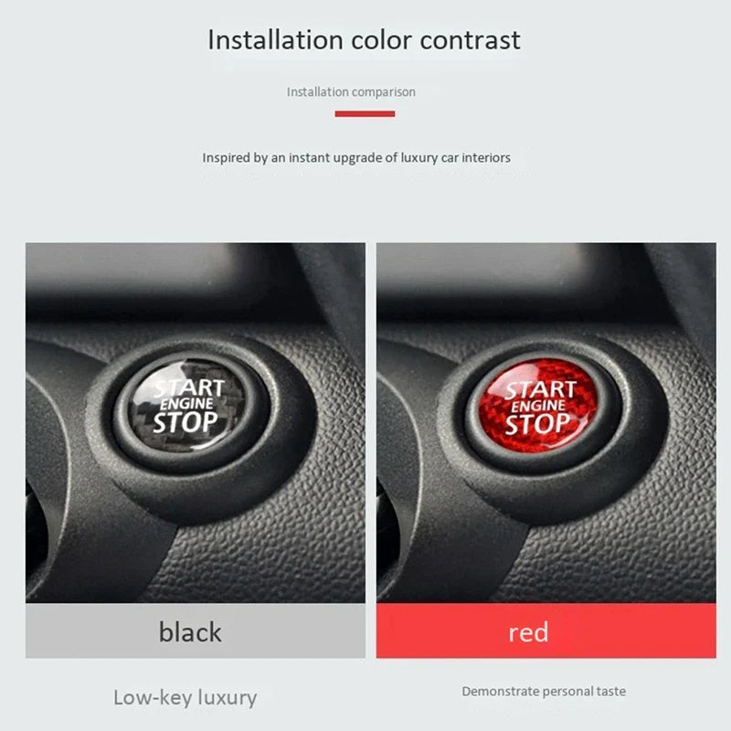 Carbon Fiber Engine Start Stop Button Cover Trim - Red Carbon Fiber Pattern - Interior Switch Protector