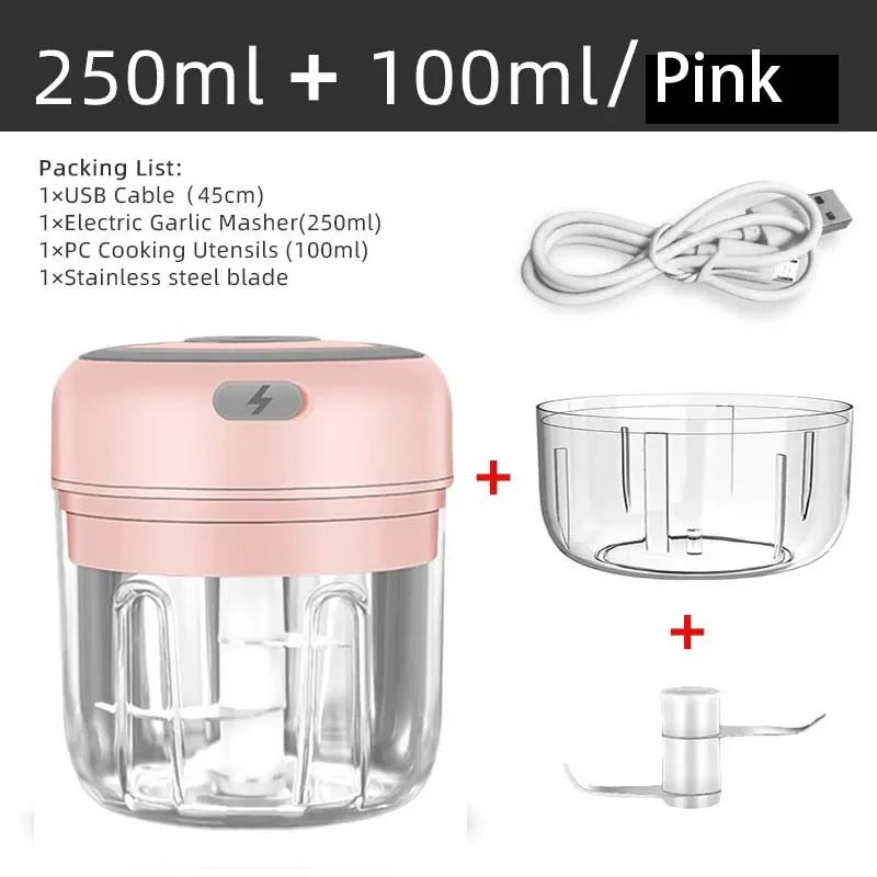Electric Garlic Chopper & Meat Mincer 100ml/250ml Garlic Press Crusher for Vegetables and Onions