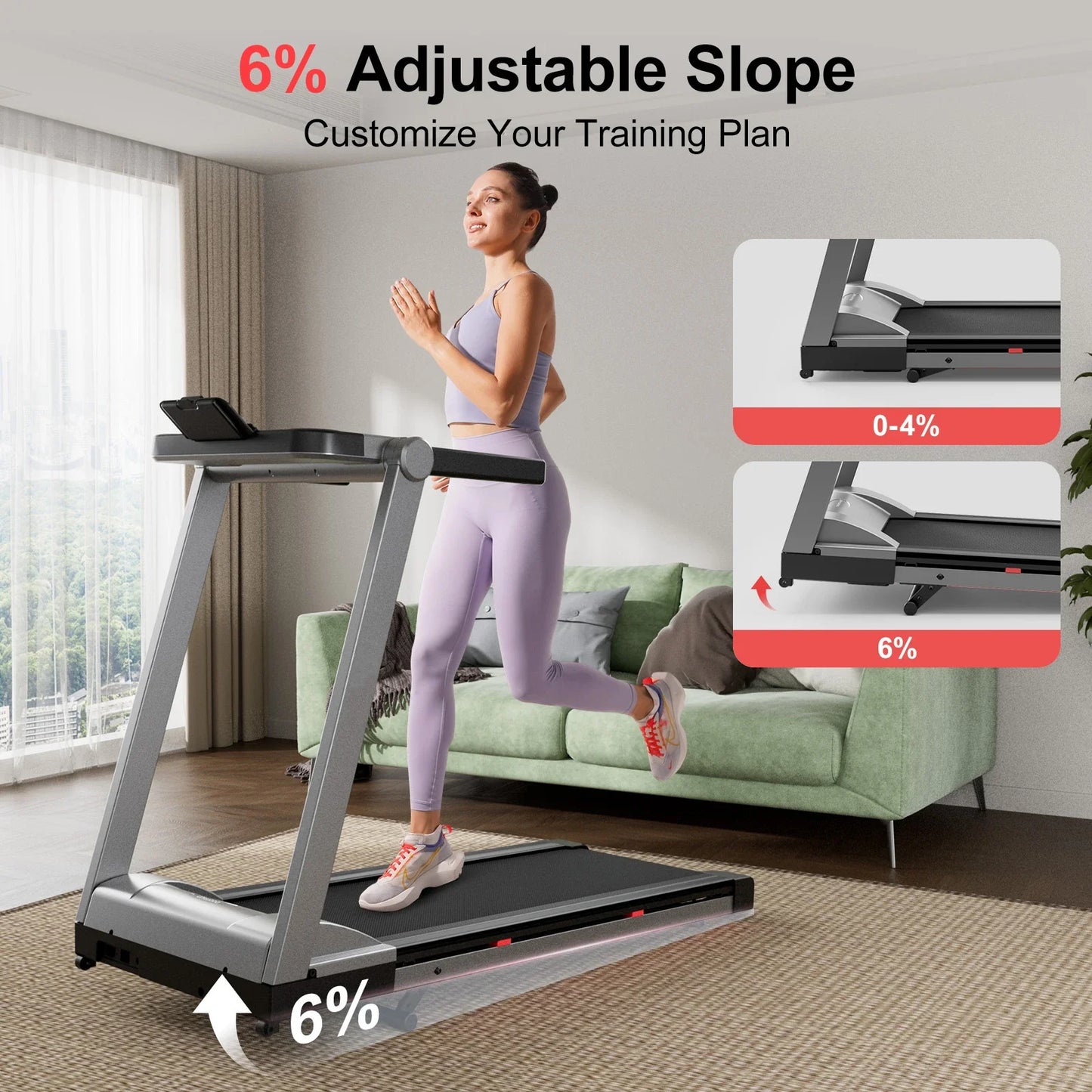 3.5HP Foldable Incline Home Treadmill Walking Pad with Handlebar 350 lb (158 kg) Capacity Touchscreen Smart App Monitoring
